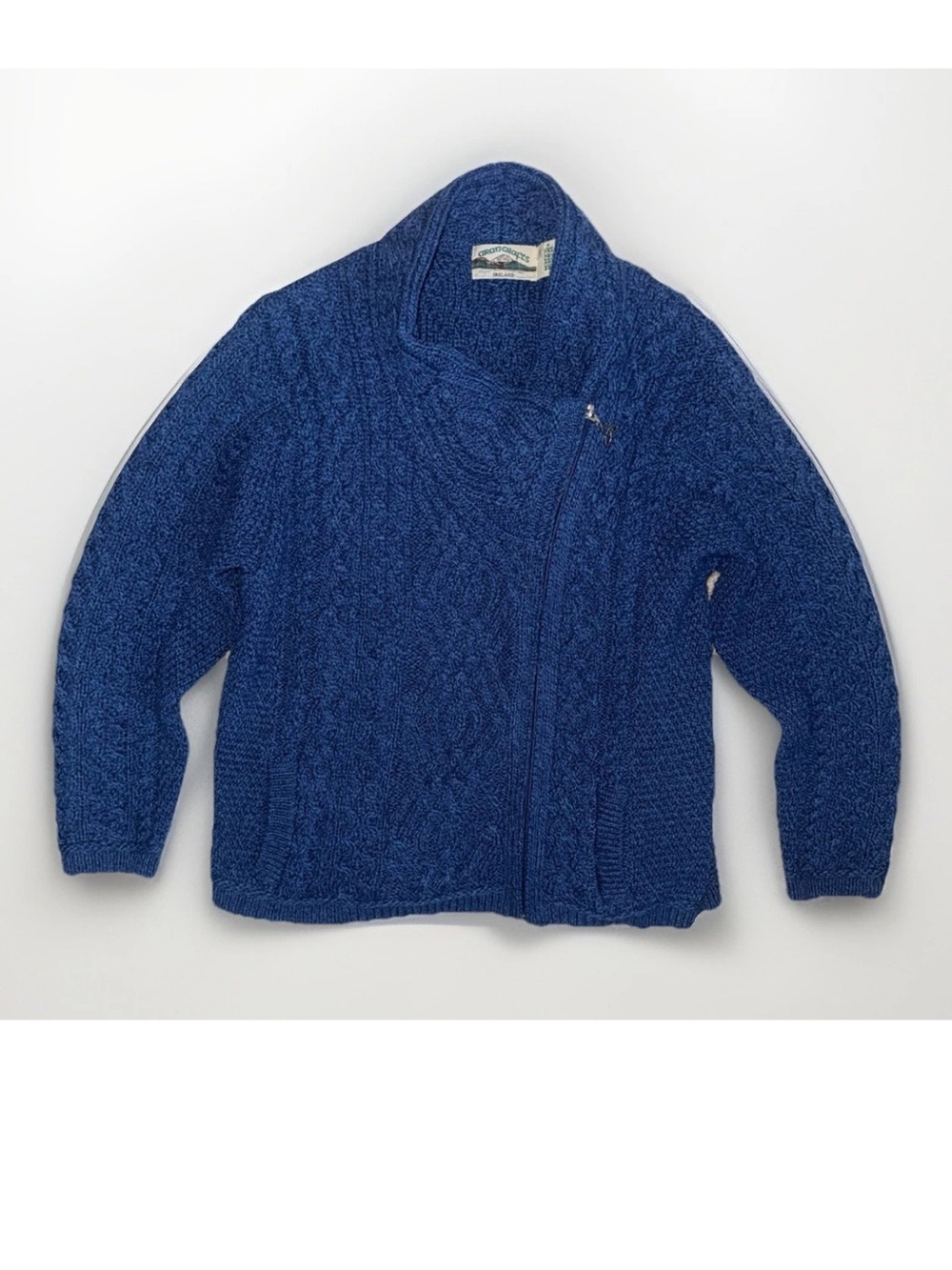 Aran Crafts Ireland 100% Merino Wool Size XL Cable Knit Cardigan Sweater Blue - Picture 4 of 10